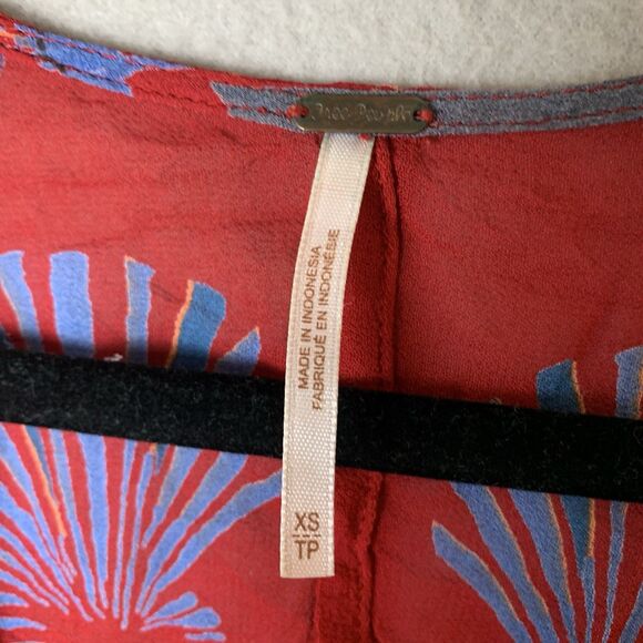 Free People Beneath The Sea Boho Pattern Wing Dolman Sleeve Blouse Red XS READ - Picture 4 of 8